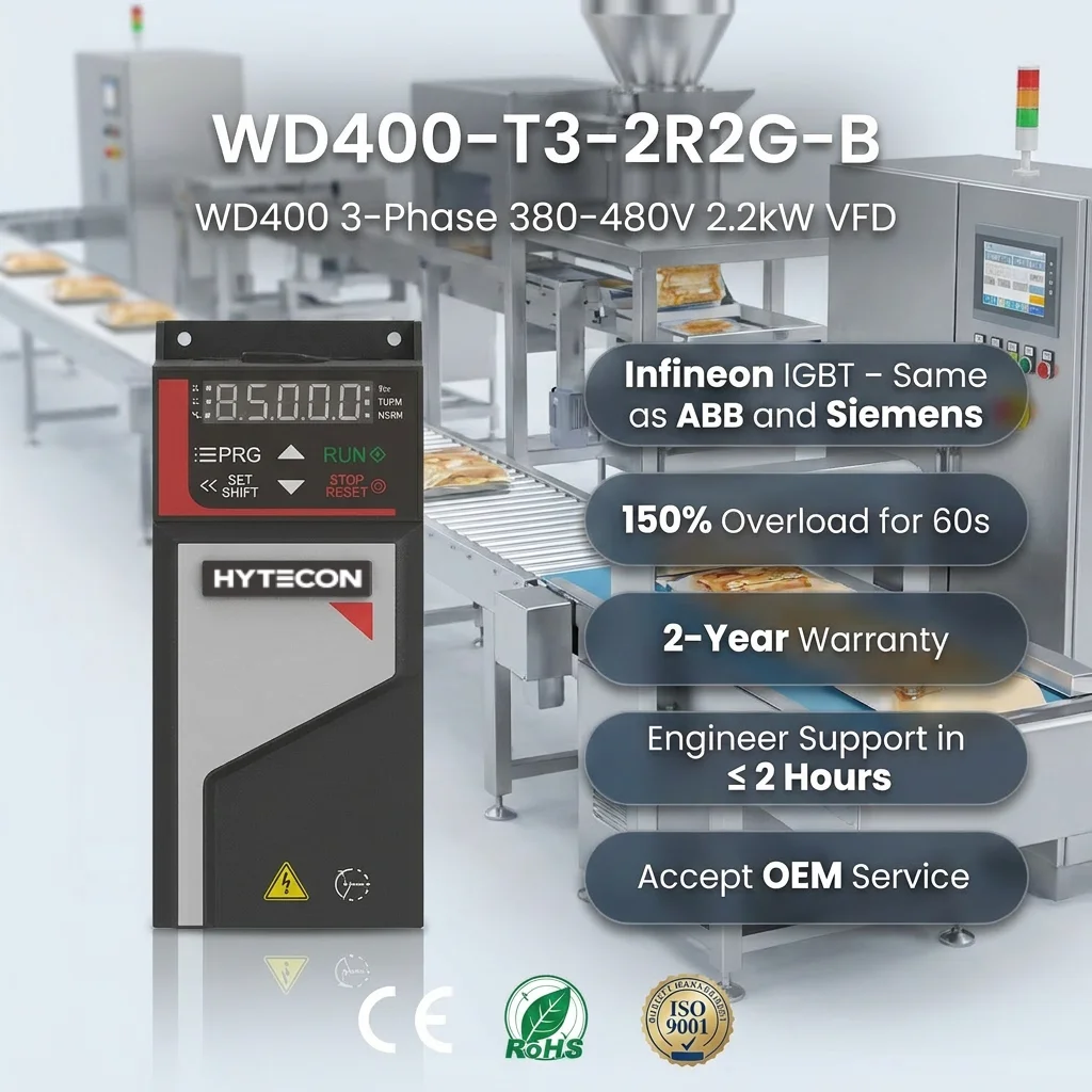 WD400-T3-2R2G-B VFD 3HP 380V 2.2kW Three Phase Vector Control IP20 Industrial AC Drive Motor Speed Regulator Braking