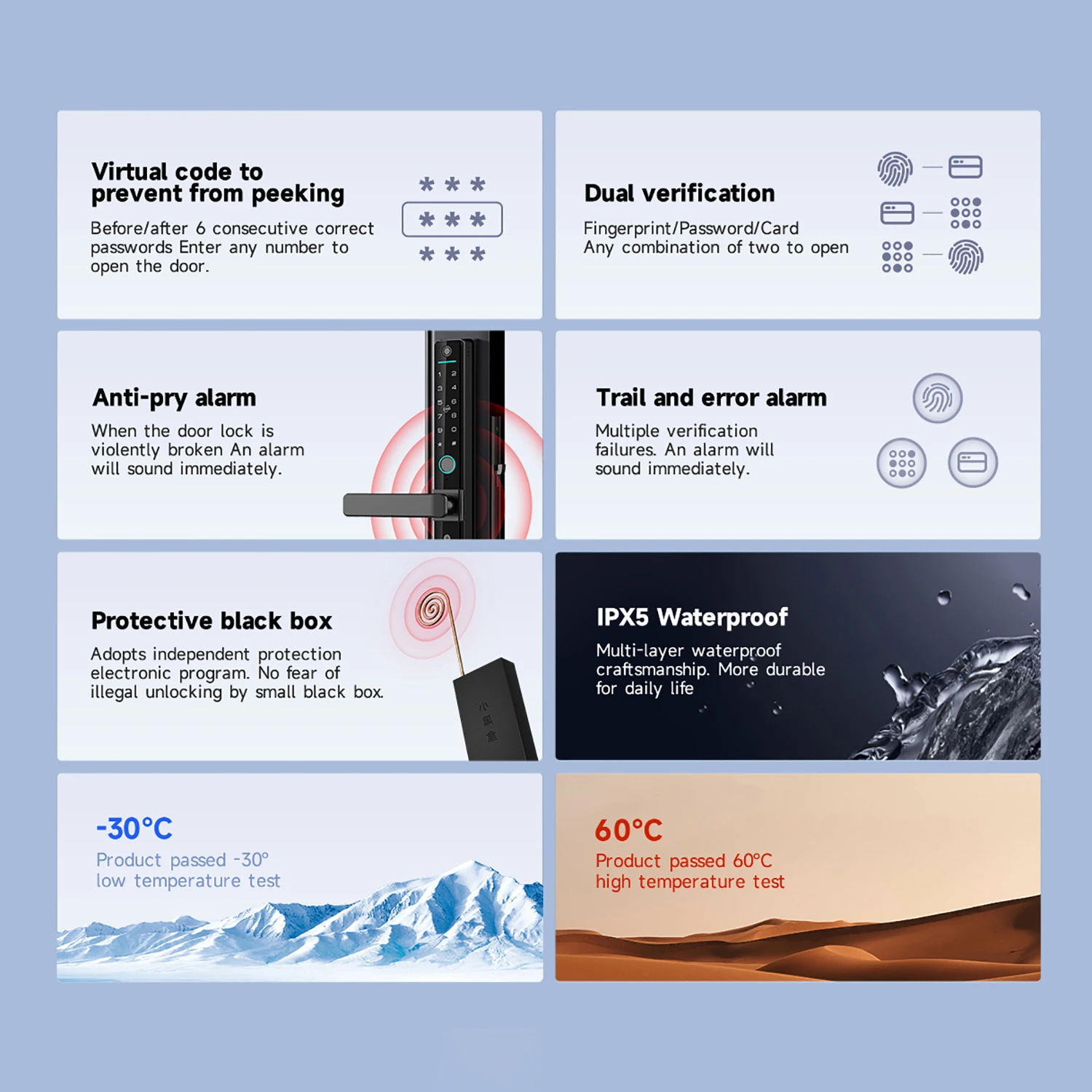 شواية دخول بوابة الباب المعدني، واي فاي، مقاومة للماء، بصمة الإصبع، باب ذكي خارجي مع مفتاح