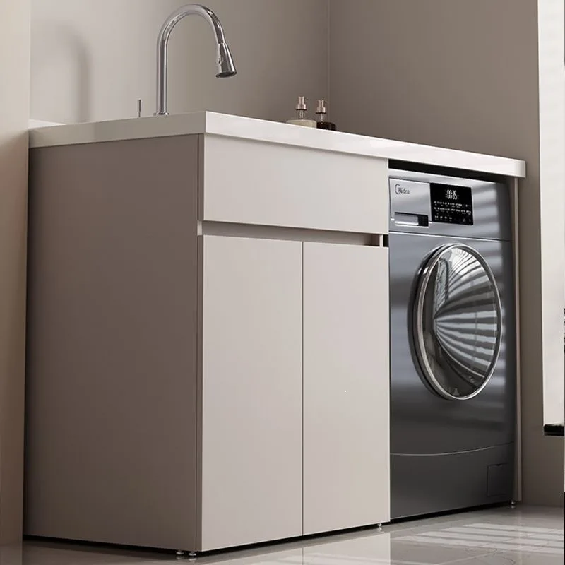 HYS Laundry Cabinet Integrated Basin Laundry Sink with Rubbing Board Roller Washing Machine Cabinet Toilet Bathroom Cabinet