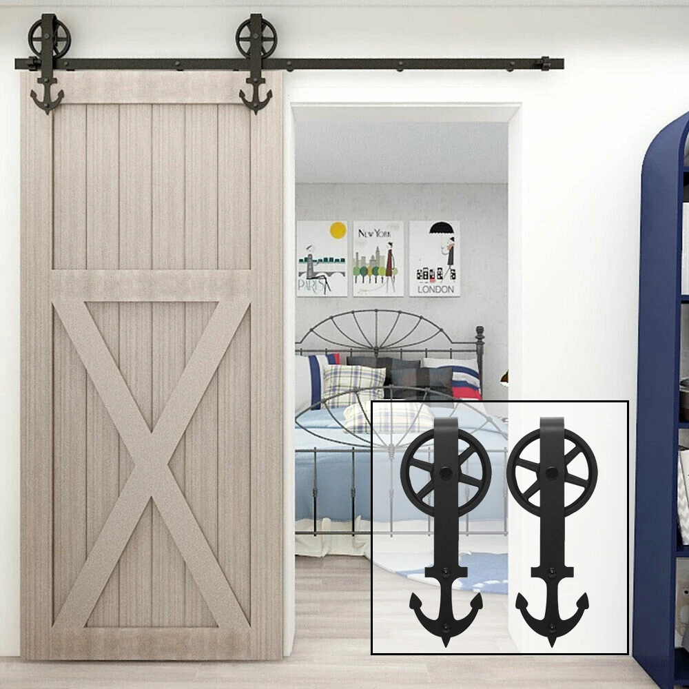 

LWZH Carbon Steel Barn Door Sliding Roller Track Anchor-Shaped with Big Wheel Hanging Rail System Set for Single Door