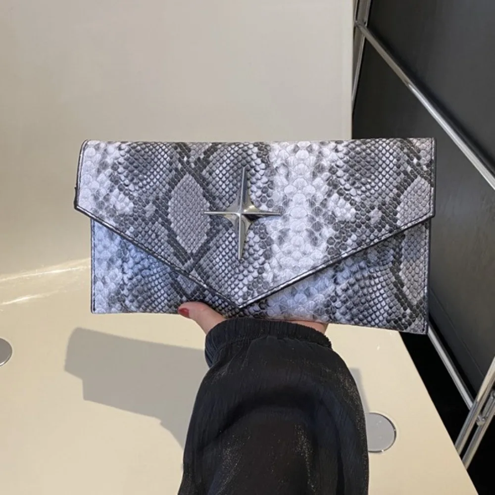 Snakeskin Pattern Color Contrast Envelope Bag Pu Leather Korean Style Ladies Clutch Bag Fashion Durable Envelope Evening Bag