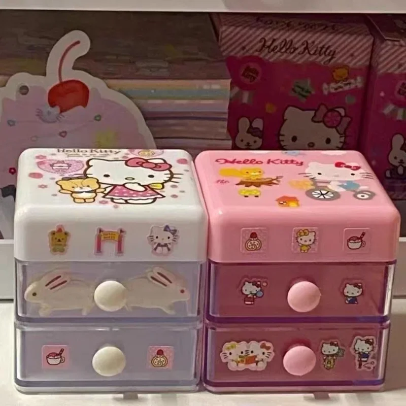 Hello Kitty cartoon cute drawer mini storage box Kawaii Yugui dog Melotti double plastic jewelry finishing box Christmas gift