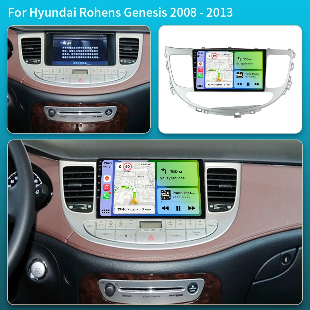 Android 16 Car Radio For Hyundai Rohens Genesis 2008 - 2013 Head Unit GPS NAVI QLED BT 5G WIFI Multimedia Video Player
