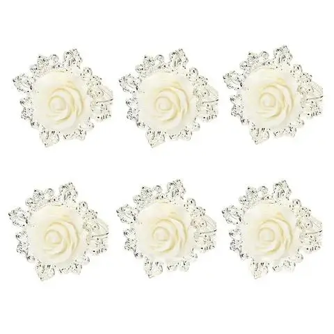 White Bloom Flower Rose Napkin Rings Buckles for Wedding Table Decoration Napkin Holder Wedding Towel Rings Dinner Party Hotel