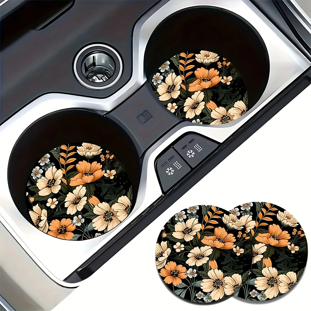Two Floral Car Coasters, Suitable For Home Dining Tables, Water Cups, And As Decorations And Gifts For Holidays And Celebrations