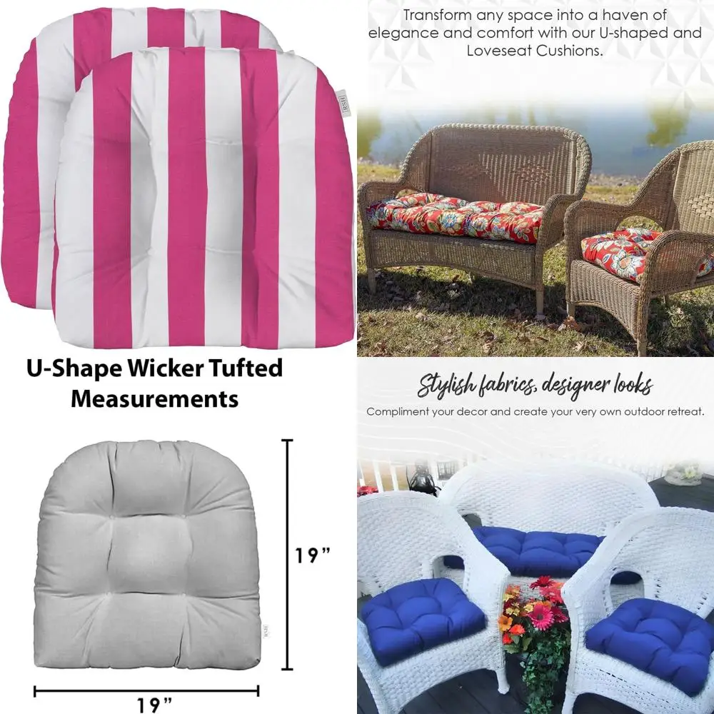 

RSH DECOR: Tufted U-Shape Wicker Seat Cushions Set of 2 | 19” x 19” | All-Weather Spun Fabric | Water-Resistant | Outdoor Chair