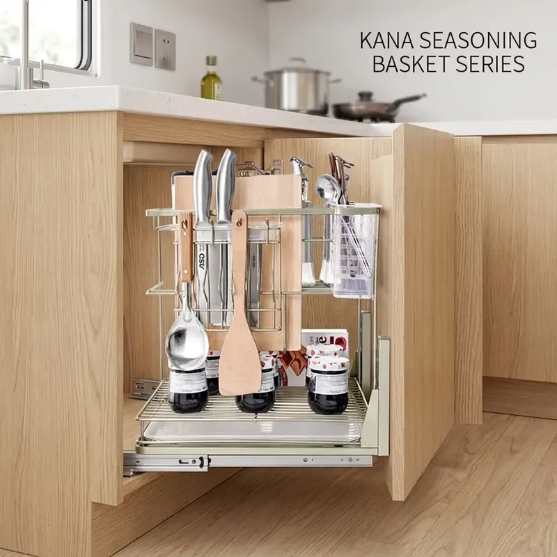 Cabinet Organizer Hardware Reinforced Frame Stainless Steel Spice Rack Full Extension for RV Camper Mobile Kitchen and Tiny