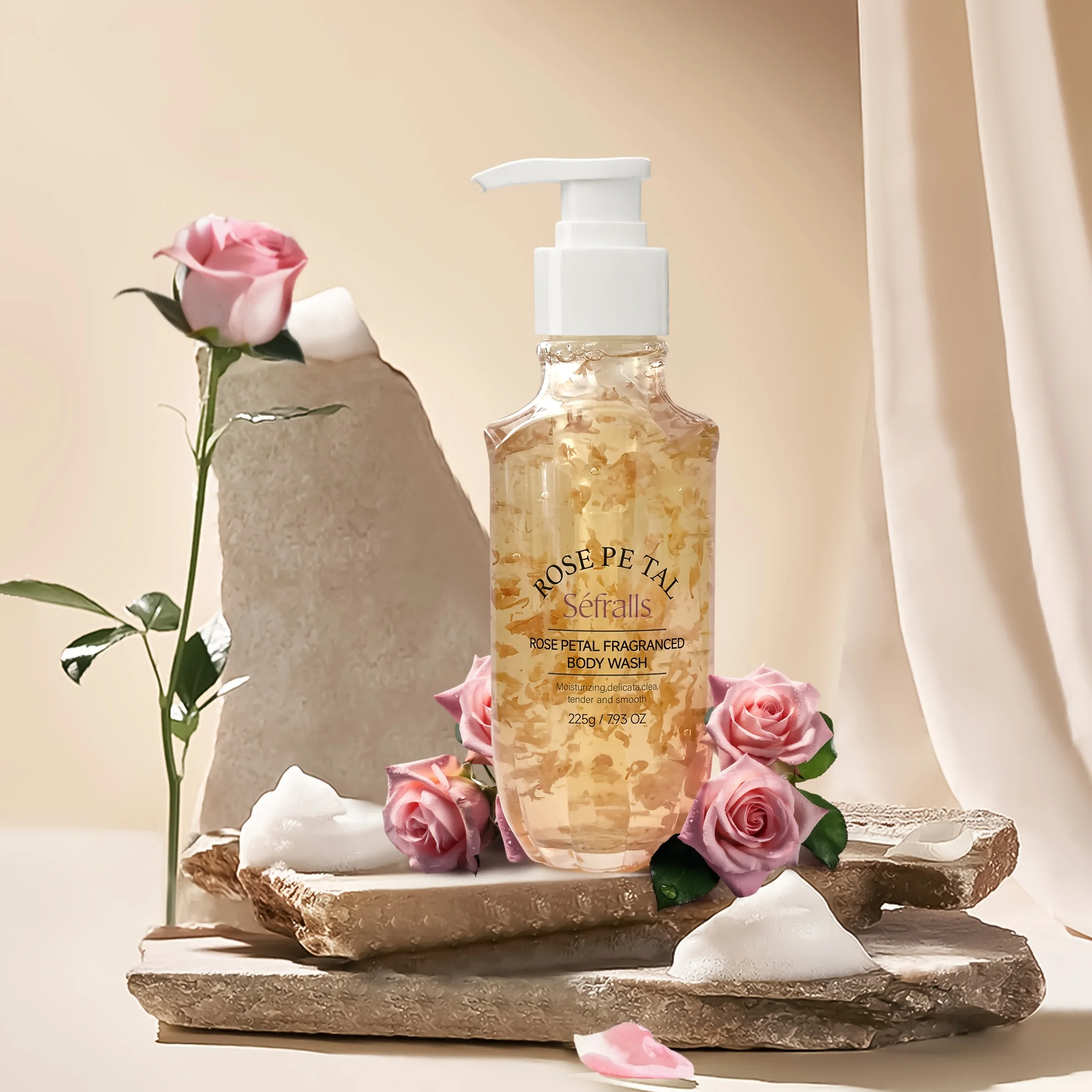 Séfralls  Luxurious Rose Petal Bath Gel – 225g of Silky Floral Indulgence for Radiant, Petal-Soft Skin