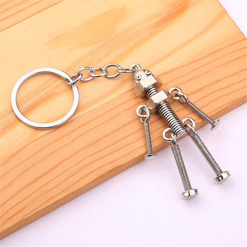 Creative Screw Robot Keychains Vintage Movable Metal Robot Key Rings for Women Men Car Backpack Phone Pendant Accessories Gifts