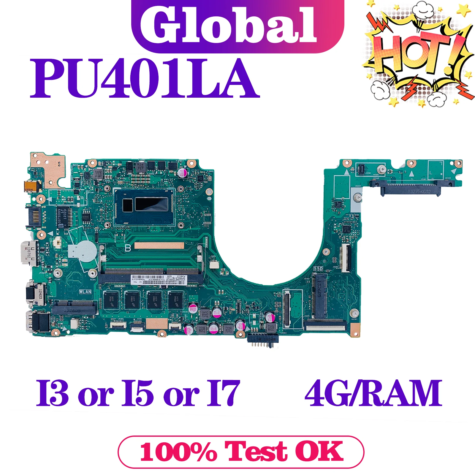 

KEFU PU401L Mainboard For ASUS ASUSPRO ESSENTIAL PU401LA PU401LAC E401LA PRO401LA Laptop Motherboard I5 I7 4th Gen 4GB/RAM DDR3L