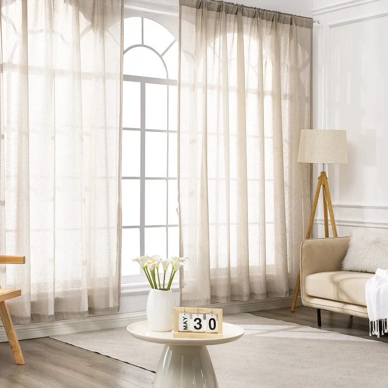 Linen Sheer Curtains for Living Dining Room Bedroom Sun-Blocking Let Light Through But Keep Privacy Custom Size