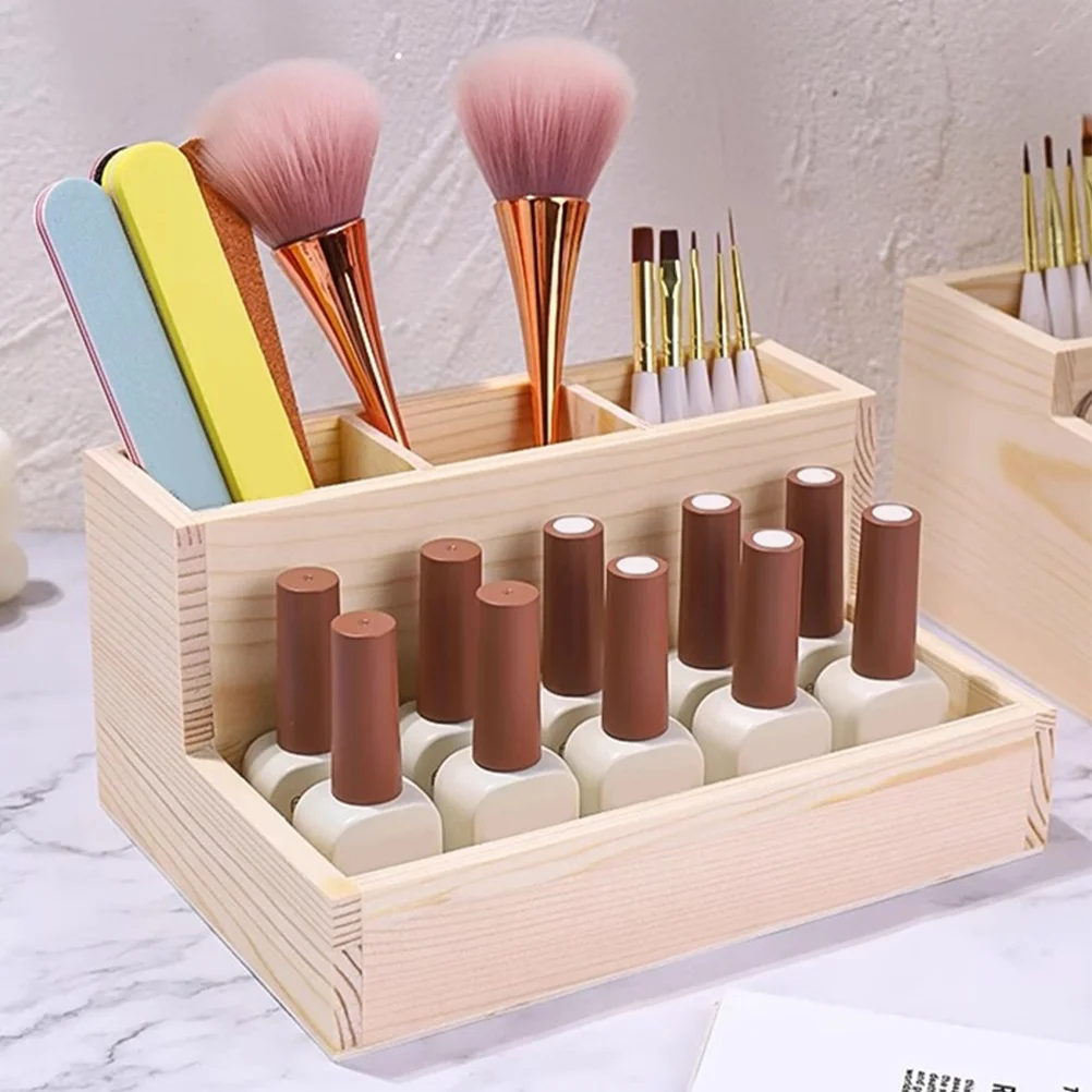 صندوق منظم المكياج الخشبي، تخزين سطح المكتب المدمج لمستحضرات التجميل والمجوهرات وأحمر الشفاه والفرش، علبة عرض حلية #6