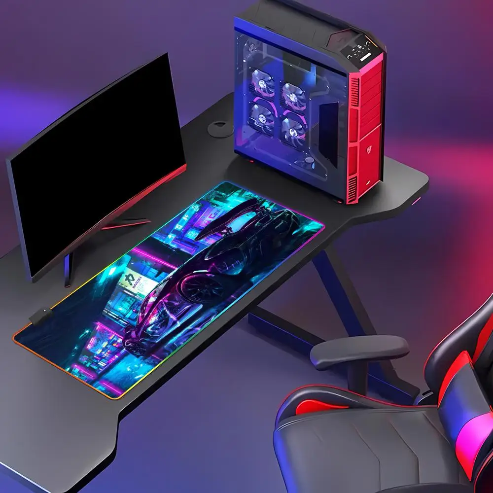Cool sports car pattern RGB Mouse Pad Desk Mat LED Glow Gaming mats desk accessories Cyber style gaming mouse pad Extended pad