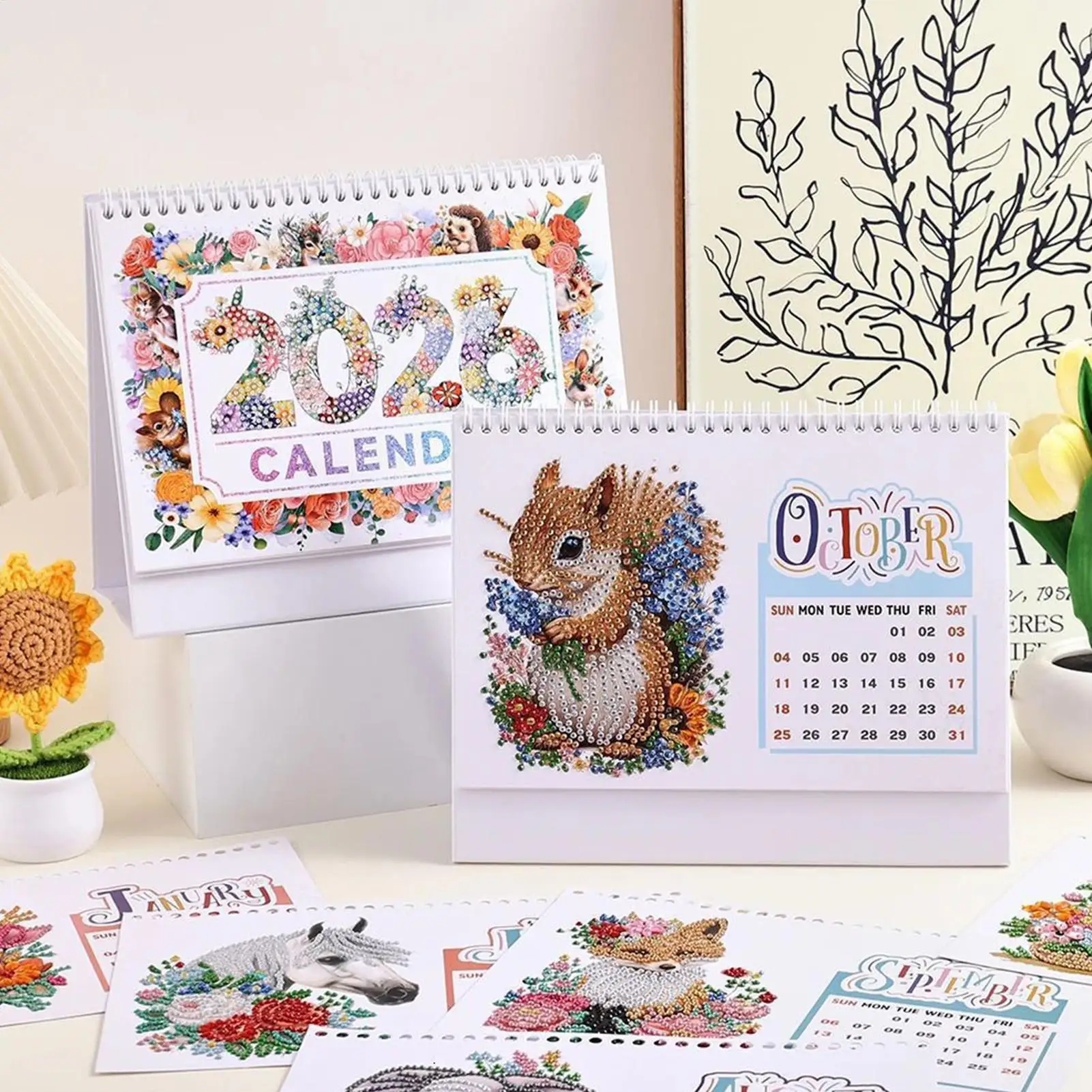

Desk Calendar 2026 Jan-Dec Thick Paper Planner Animal Rhinestone Painting 2026 Desk Calendars For Academic Appointment Home