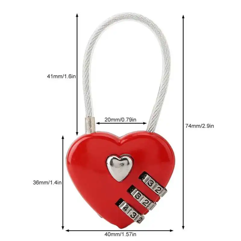 Candado de seguridad con forma de corazón, combinación de código de 3 dígitos, candado para bolsa de equipaje, contraseña, pareja, nuevo