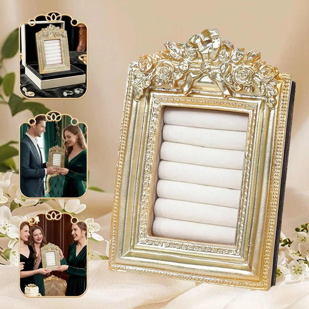 1 Pcs Vintage Gold Ring Display Stand Suede Earring Tray Vintage Design Birthday Gifts Velvet Organizer for Engagement Prop