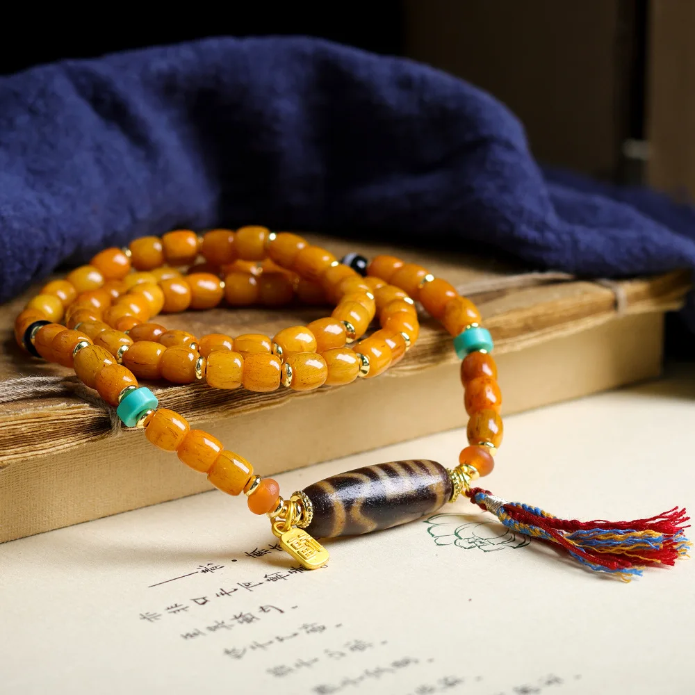 

Оригинальный тибетский браслет из костяных бусин с многокольцевым узором, кулон в этническом стиле с двумя глазами Дзи