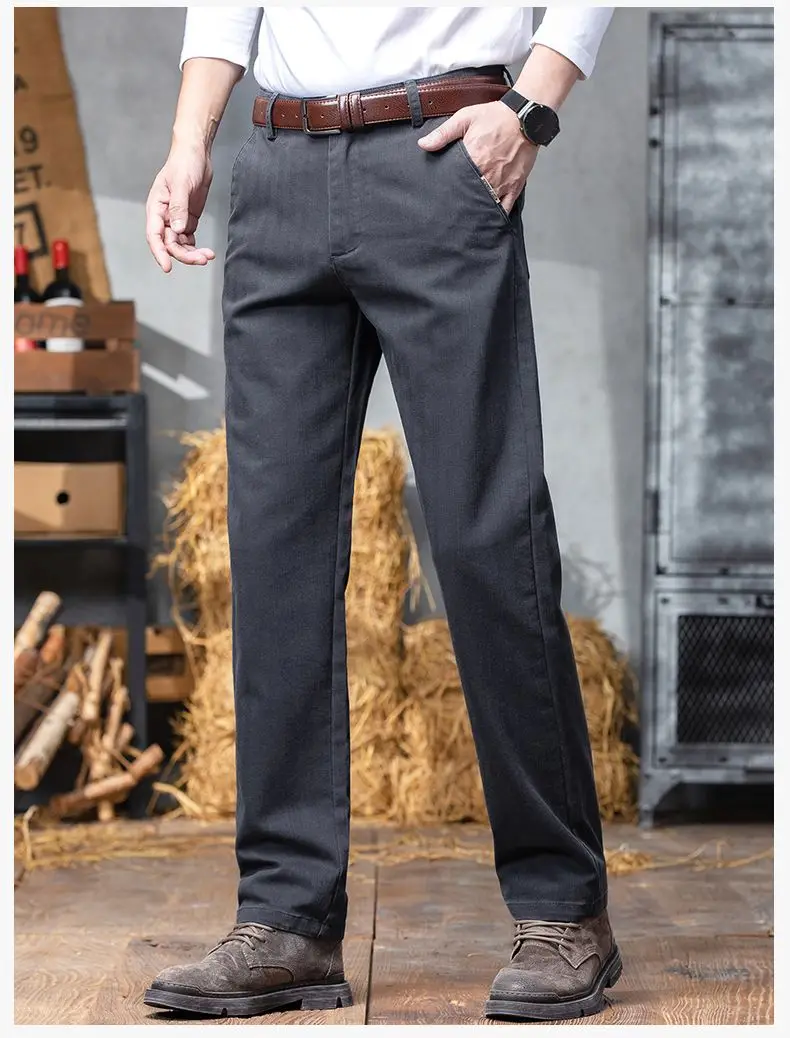 Herbst-Winter Herren Einfarbige Lässige Baumwollhose Dehnbare Anzughose Formelle Business-Baggy-Hose Klassische Schwarze Marineblaue Hose – Detail 8