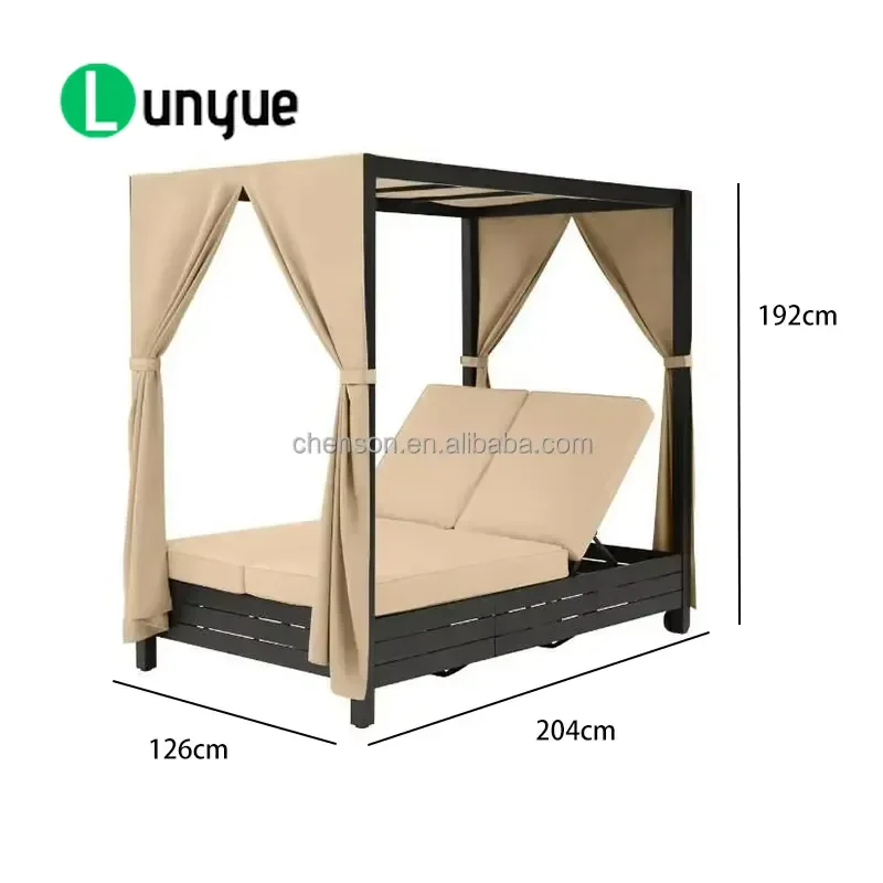 Commercial Aluminum Outdoor Daybed Arbor Point Garden Furniture Lover Lounge Sun Bed for Courtyard Patio Durable Weatherproof