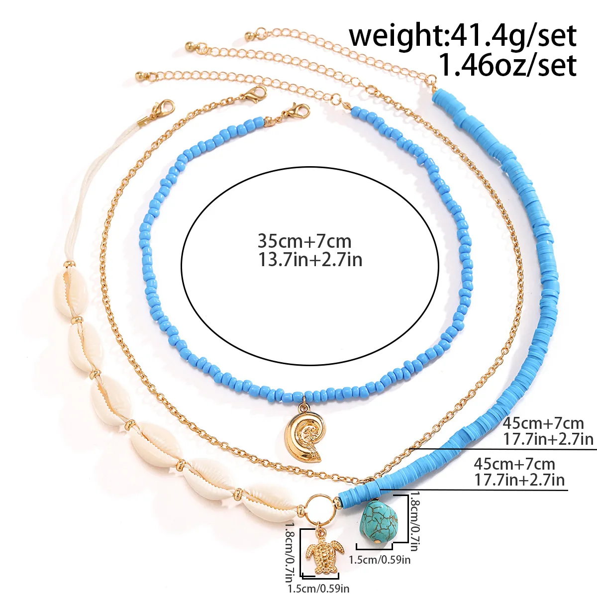 Multilayer Personality Blue Irregular Natural Stone Pendant Sea Turtles Necklace Small Conch Beads Handmade Wove Choker Jewelry
