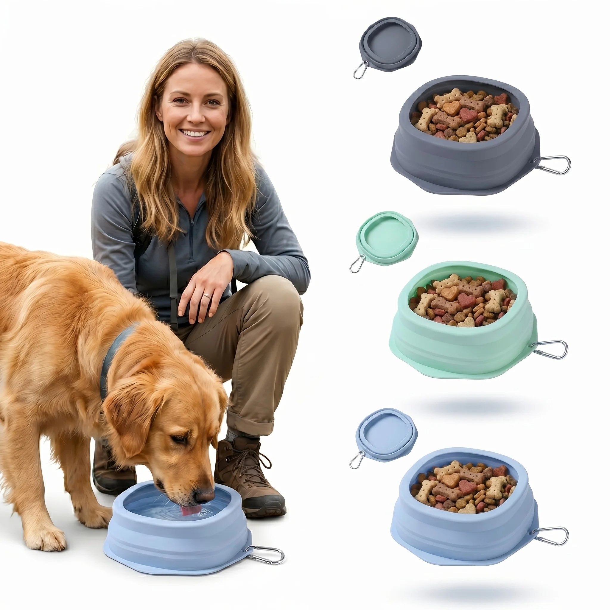 Anti-Spill Foldable Silicone Dog Bowl,Portable Hanging Pet Food And Water Bowl,Can Be Hung on Dog Harness,Feeding Drinking Plate