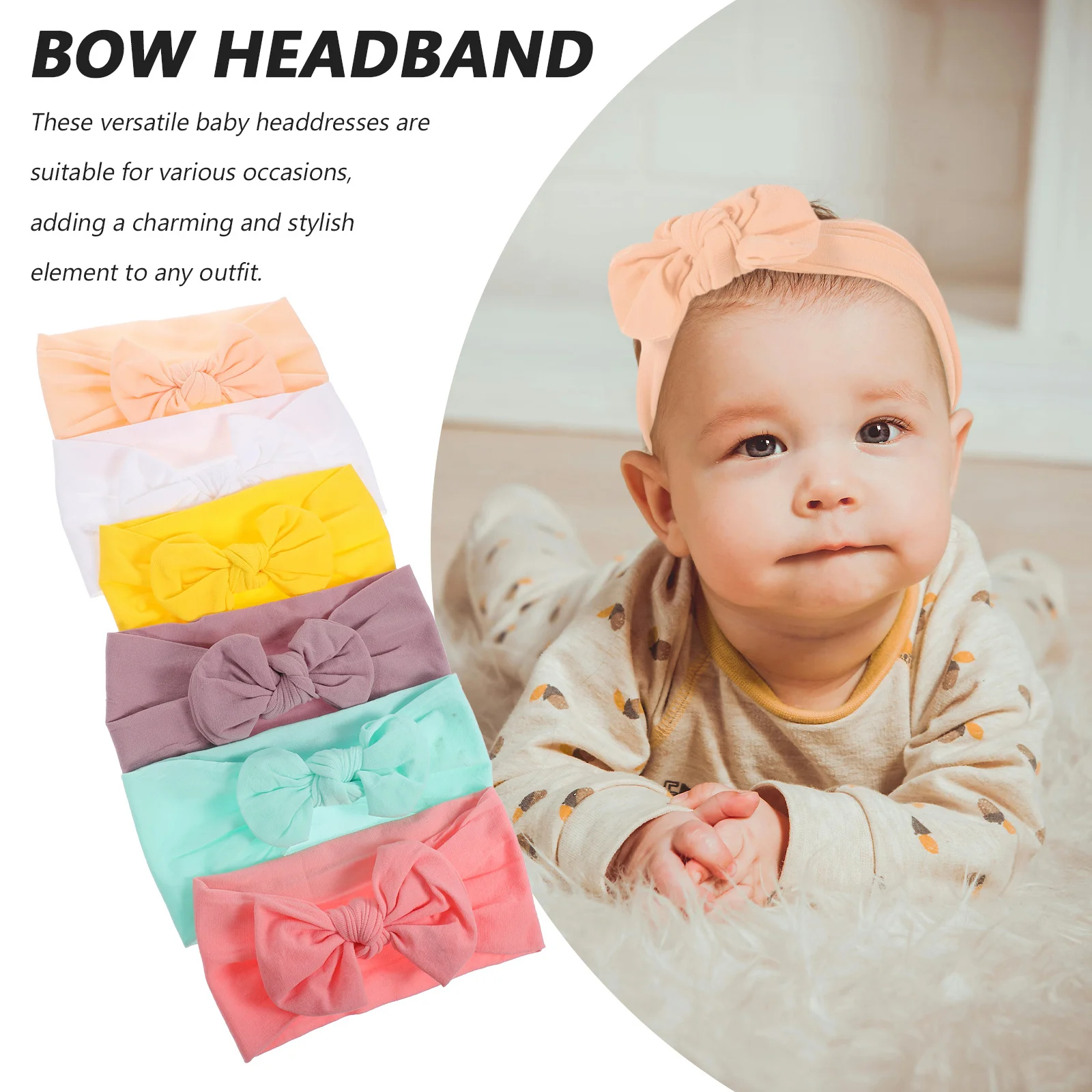 

6 шт. детские повязки на голову с эластичным бантом, нейлоновые милые аксессуары для волос для маленьких девочек, праздничные детские повязки на голову