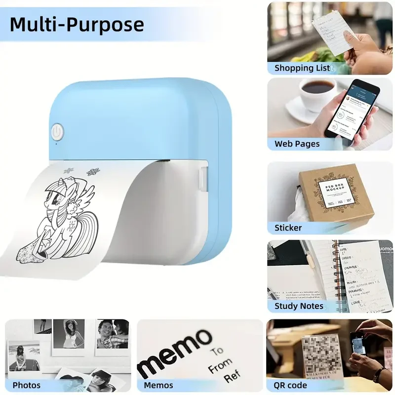 Portable Wireless Mini Printer Compatible with Android iOS,Inkless Paperless Printing,Ideal for Memos, Labels, Notes, and Crafts