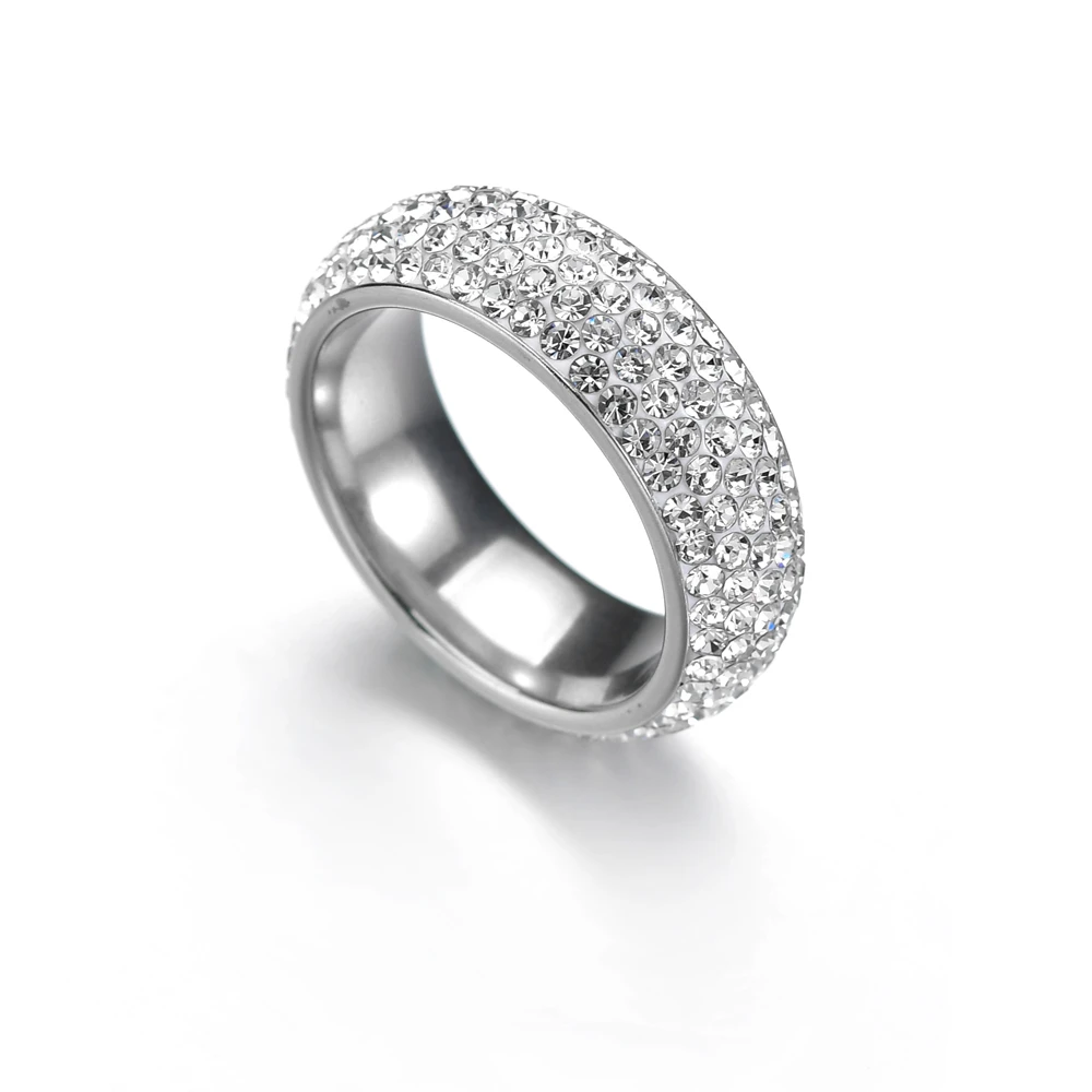 Anillo de compromiso de acero inoxidable para mujer y hombre, sortija de boda con cristal brillante de 5 filas, joyería colorida, tamaño 7-11