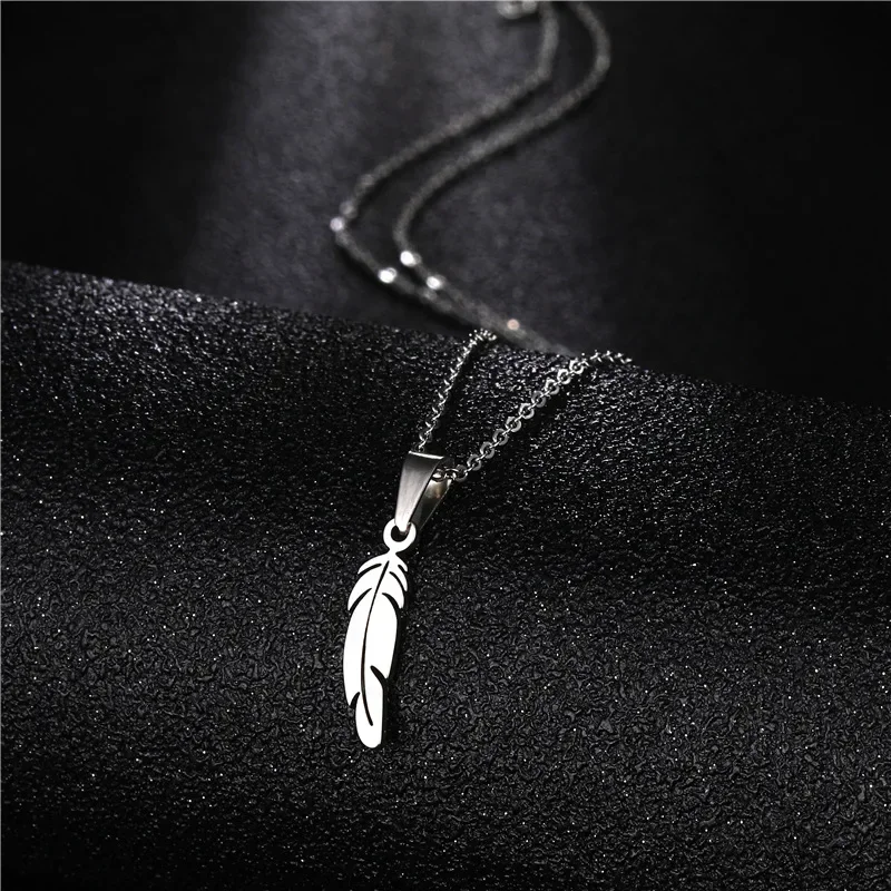 Stainless Steel Vintage Feather Pendant Necklaces for Women Men Silver Color Jewelry Accessories Gifts