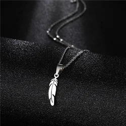 Stainless Steel Vintage Feather Pendant Necklaces for Women Men Silver Color Jewelry Accessories Gifts