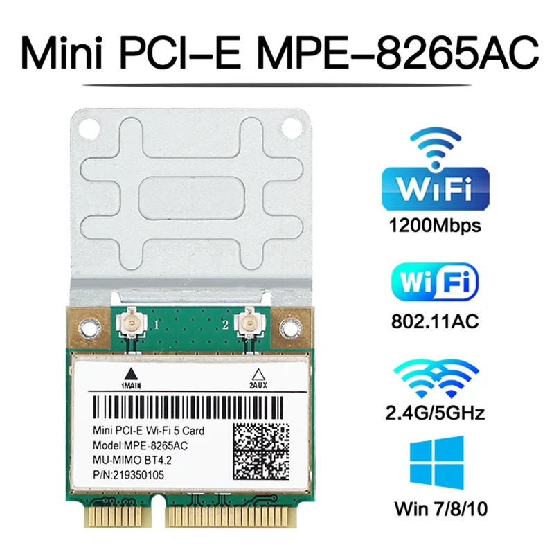 Cartão sem fio Mini PCI-E WiFi, Wi-Fi 5, Banda dupla, 8265AC, 802.11AC