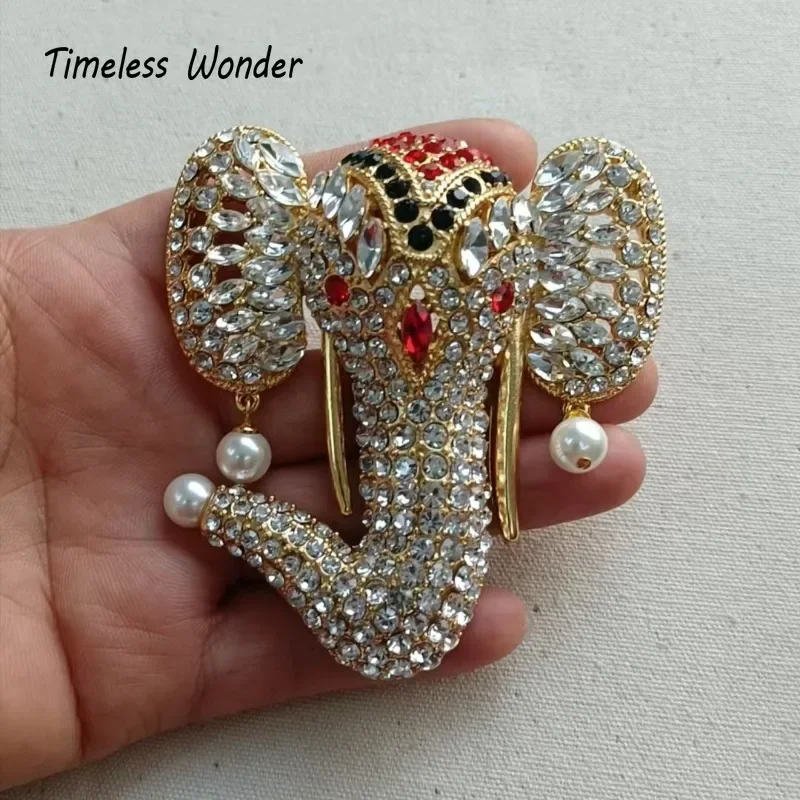 Timeless Wonder Fancy Zircon Elephant Brooch Pins for Women Designer Jewelry Runway Rare Luxury Cute Gift Top Statement 4344