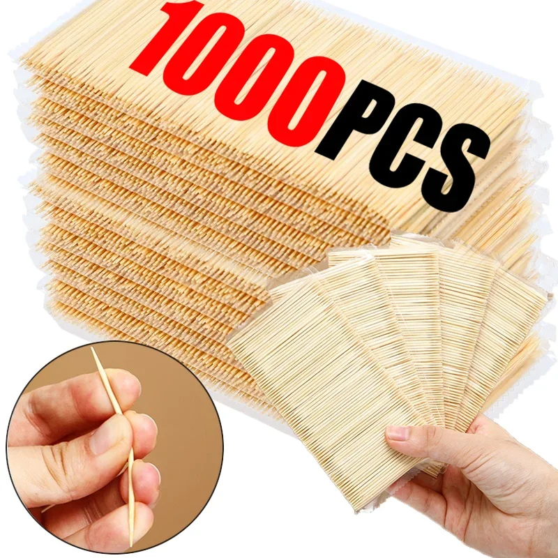 1000Pcs Einweg Doppelköpfige Zahnstocher Bambus Material Kuchen Obst Brot Dessert Zahnstocher Tragbare Zähne Reinigung Werkzeuge