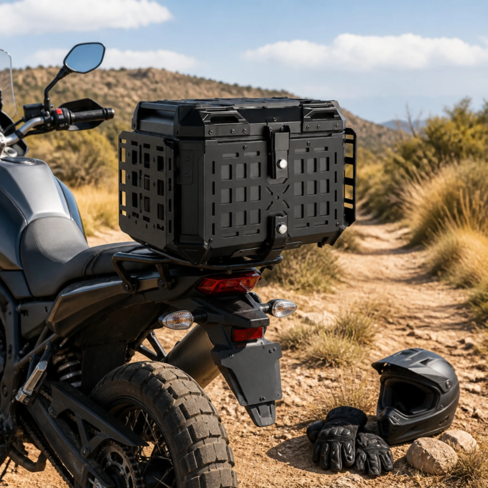 Motorcycle Rear Top Box Rugged 45L Motorcycle Rear Storage Case Large Capacity Waterproof for Adventure Tourers