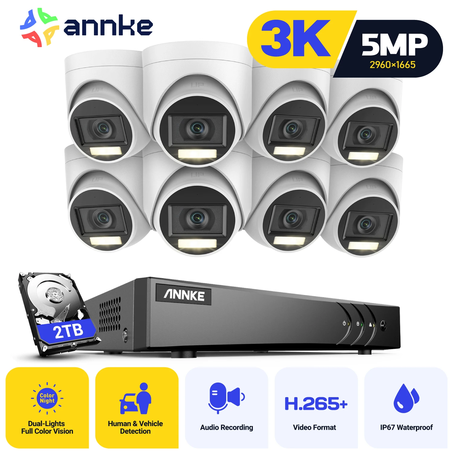 

ANNKE 3K Lite Security Camera System H.265+ 16CH DVR Surveillance 5MP Outdoor Dome Cameras IP67 Weatherproof Security Kit