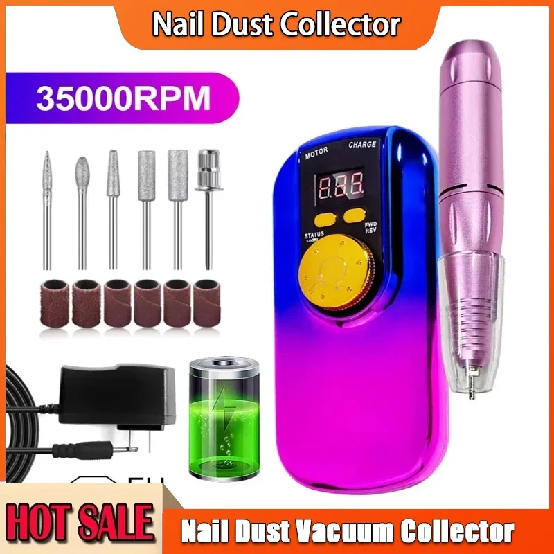 

Портативная электрическая дрель для ногтей с ЖК-дисплеем, перезаряжаемая для акрилового геля-маникюра, профессиональные инструменты, 35000 об/мин