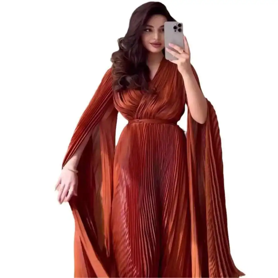 2025 Autumn New Solid Color Bat Sleeve Straightening Waist for Slimming and Long Dress Abaya Ramadan Dubai Luxury Islam Elegant