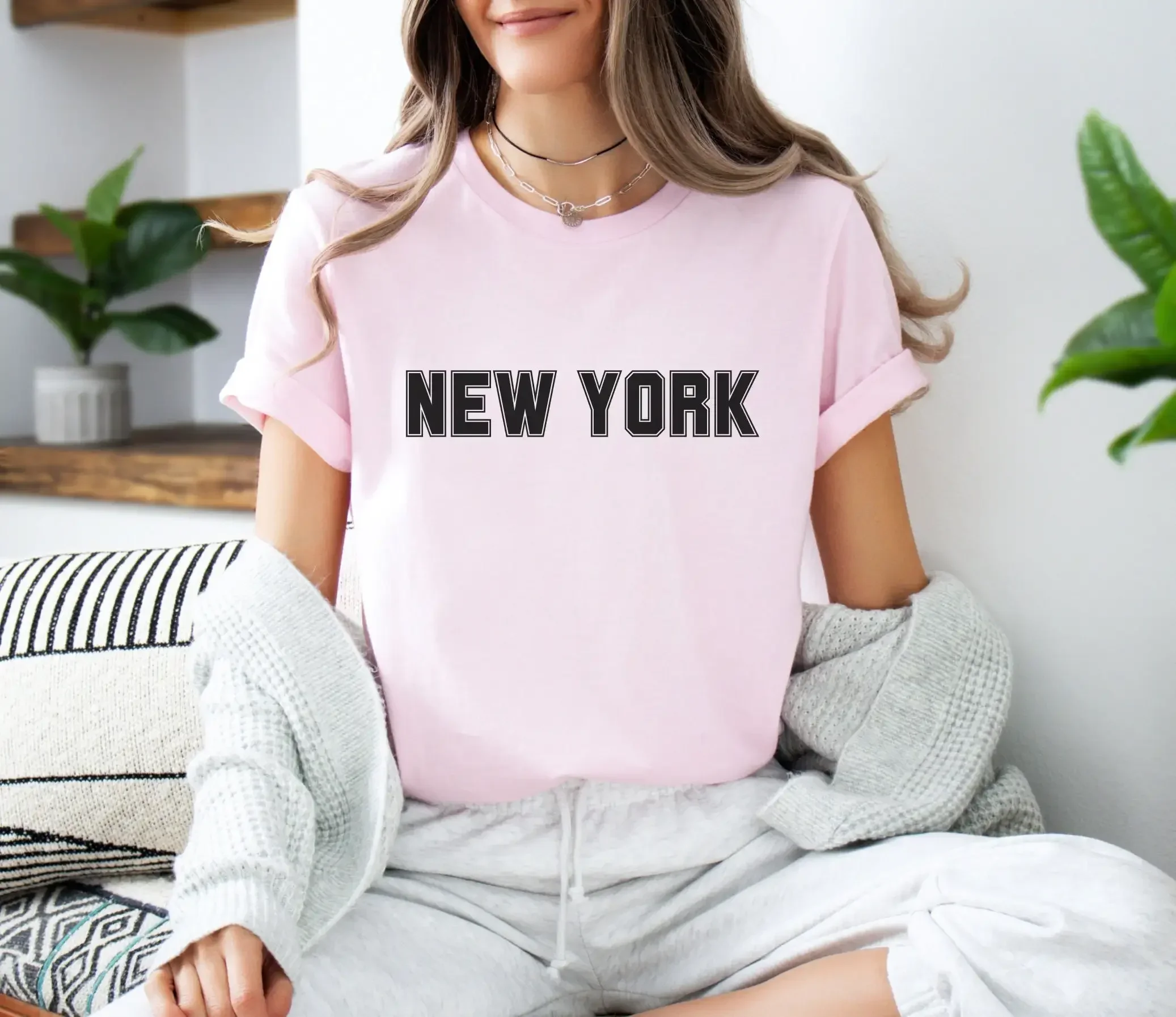 New York T Shirt Cotton Moving Text Apparel City