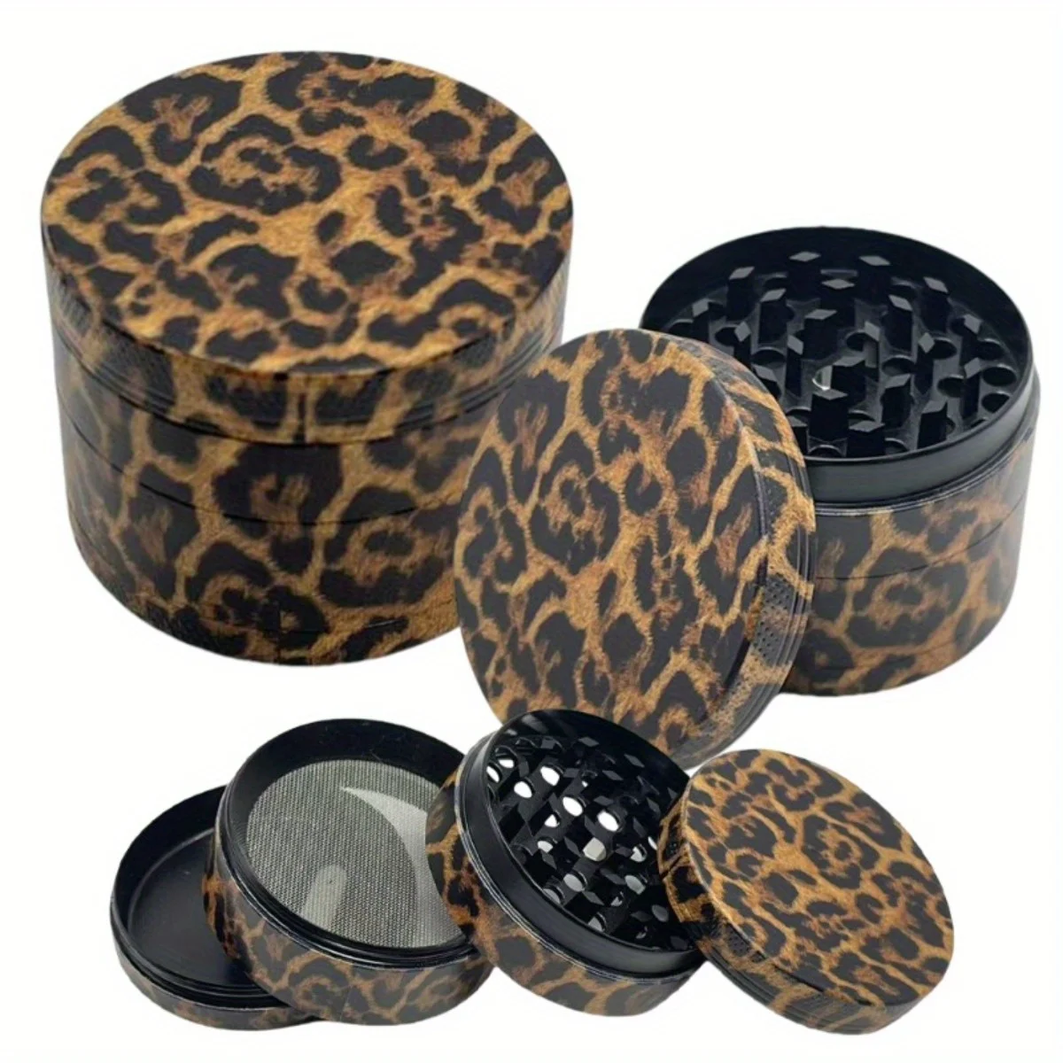50mm Metal Herb Grinder Leopard Print Pepper Mill Salt Spice Crusher Mortar Tobacco Grass Raw Grinder Smoking Accessories