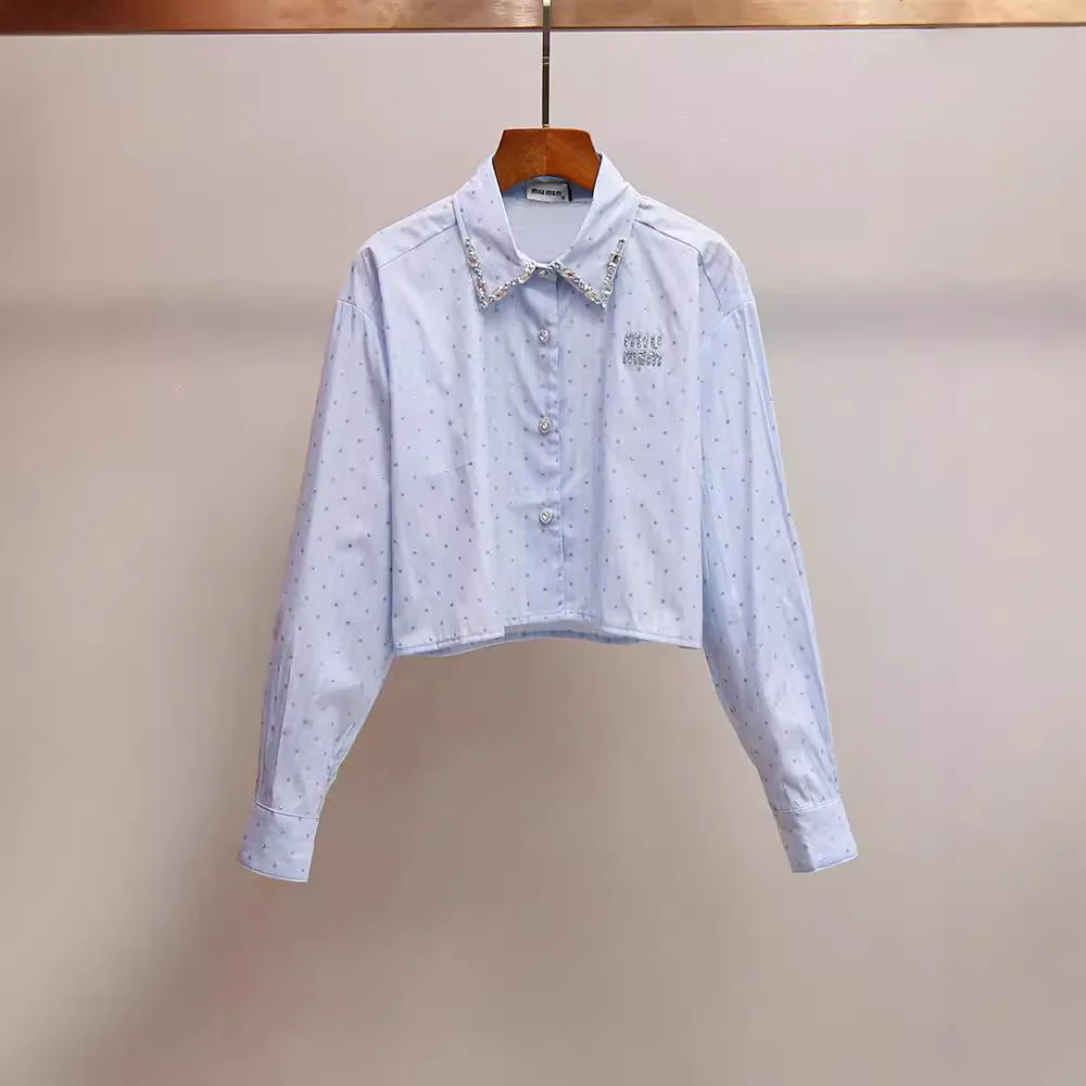 

Высококачественный женский корейский топ с бриллиантами Embellied, яркий воротник с пайетками в полоску, длинный свеч ort Top Baga DY29