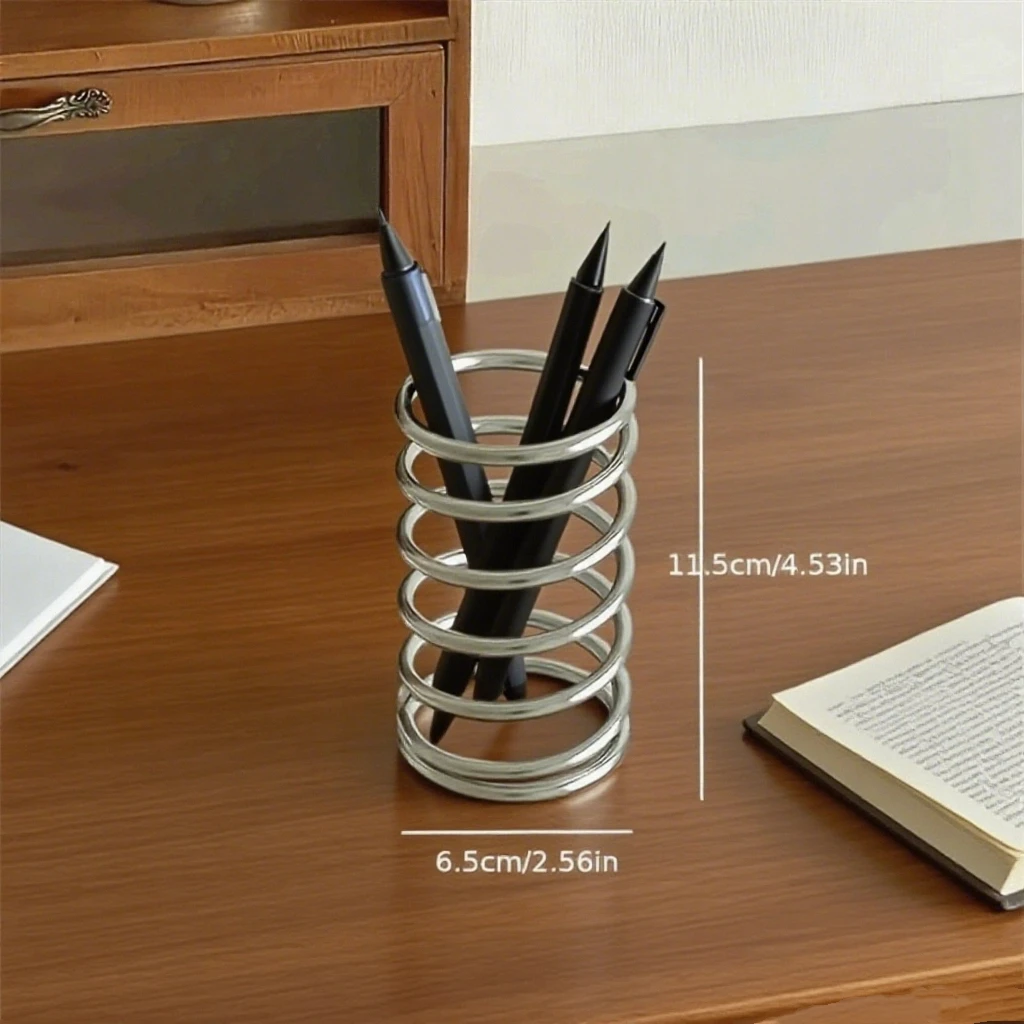 1pc Stylish Stainless Steel Hollow Pen Holder And Bathroom Toothbrush Rack, Modern Countertop Accessories For Home And JJ1893