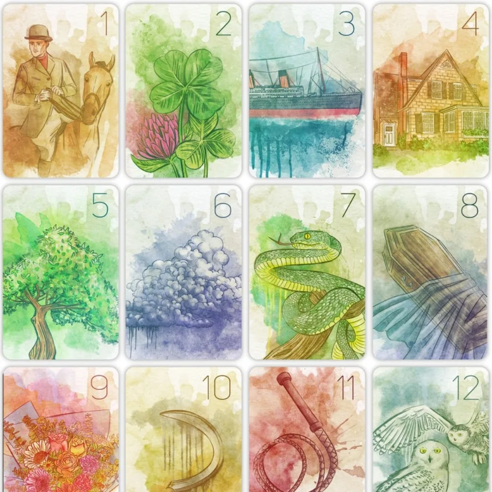 36 Pcs Cards Innocent Secrets Lenormand 9*6cm Soft and Gentle Coloring Created with Delicate and Flowing Nature of Watercolors