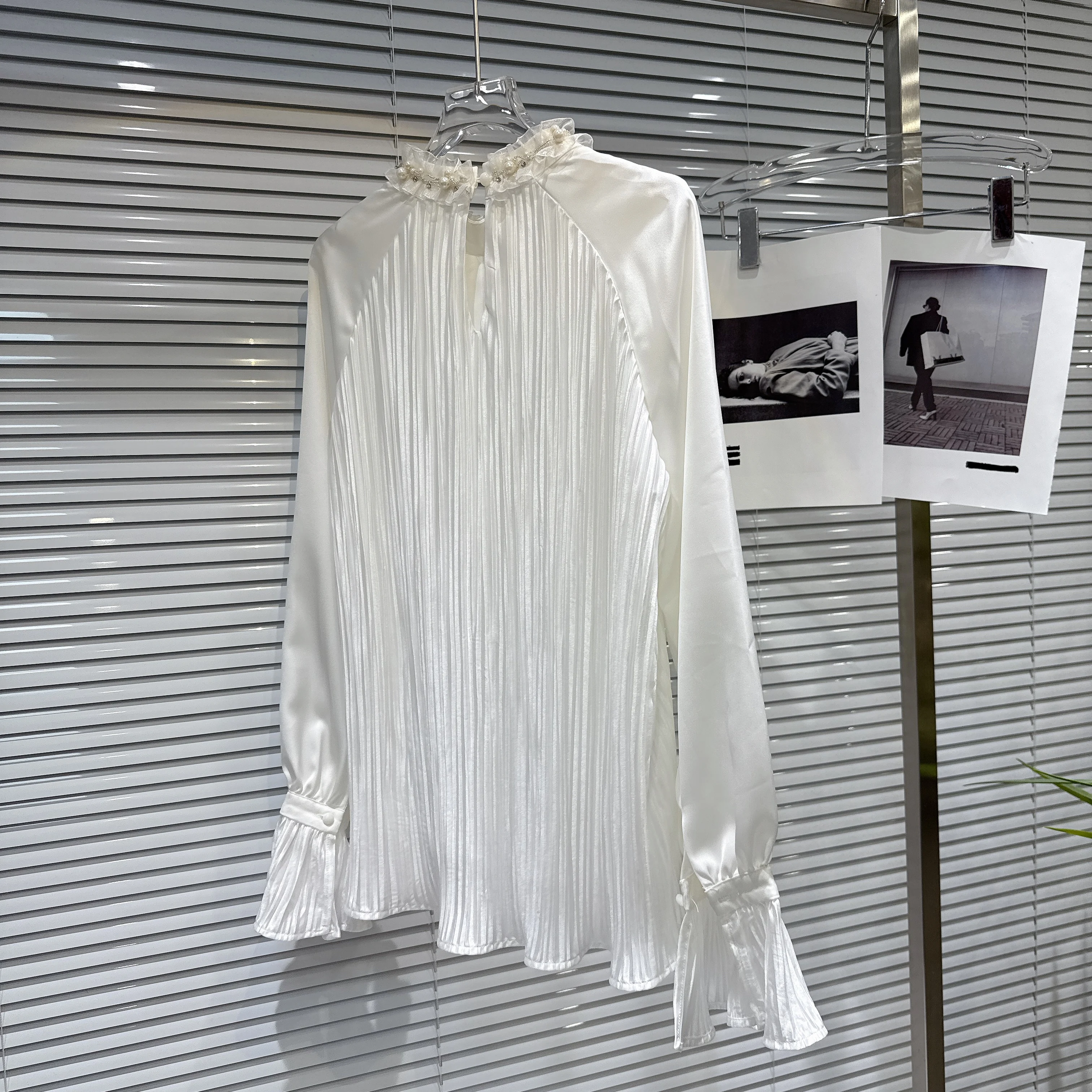Elegancka francuska bluzka w stylu socjality, uniwersalna koszula z długim rękawem, kwiaty 3D, perły, luźna, codzienna bluzka szyfonowa, top damski na lato.