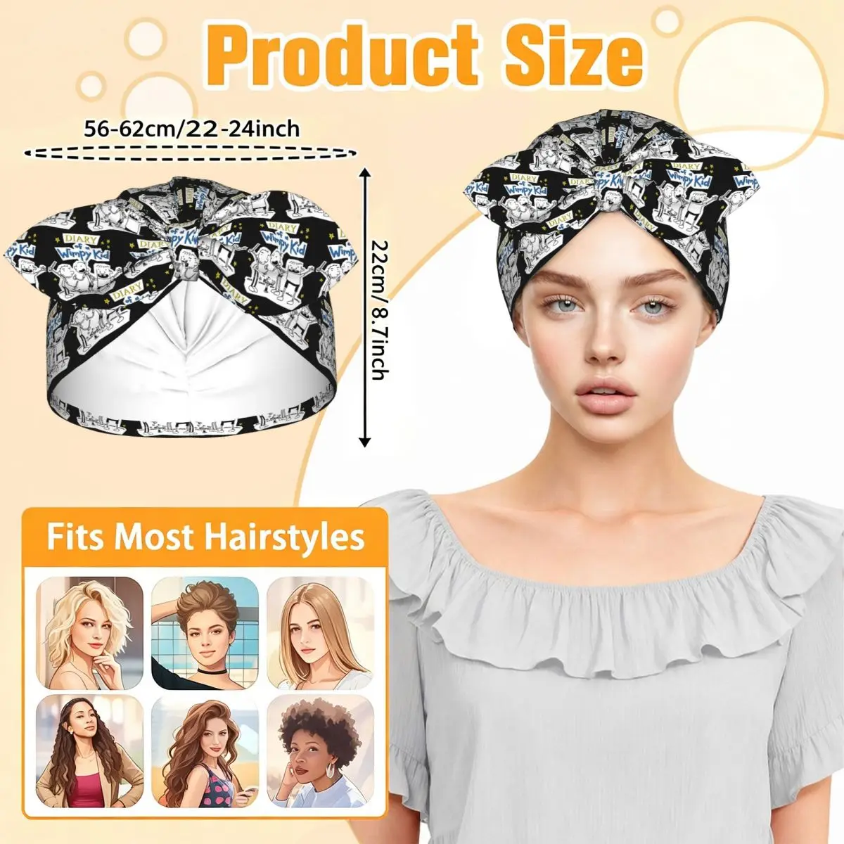 Diary Of A Wimpy Kid Group Sleep Bonnet Double Layer with Adjustable Bow, Reversible Hair Cap for Curly Braids Hair