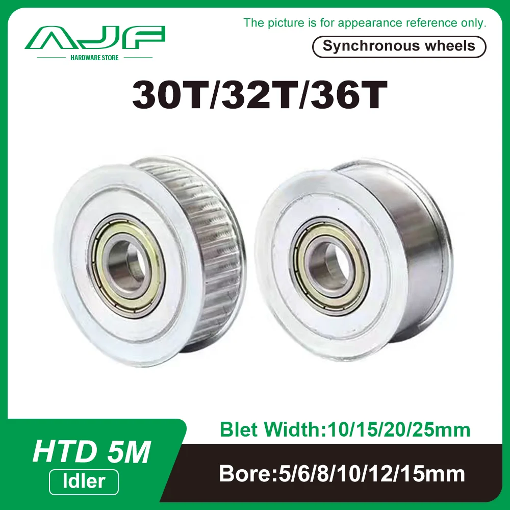 HTD 5M 30T/32T/36Teeth Tensioner Idler Pulley Bore 5-15mm Fit Belt Width10/15/20/25mm Bearing Guide Regulating Synchronous Wheel