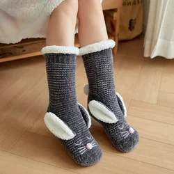 Grip Thermal Socks Fuzzy Women Winter Warm Plush Non Slip Soft Female Rabbit Ear 3D Kawaii Funny Fluffy Floor Slippers Sock