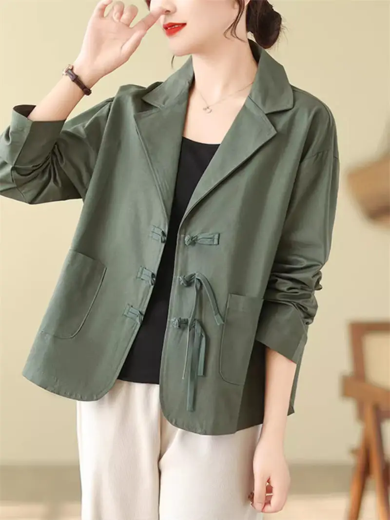 Retro Buckle Tassel Suit Jacket For Women 2024 Spring And Autumn Loose Versatile Casual Short Blazer Cardigan Top Z4973