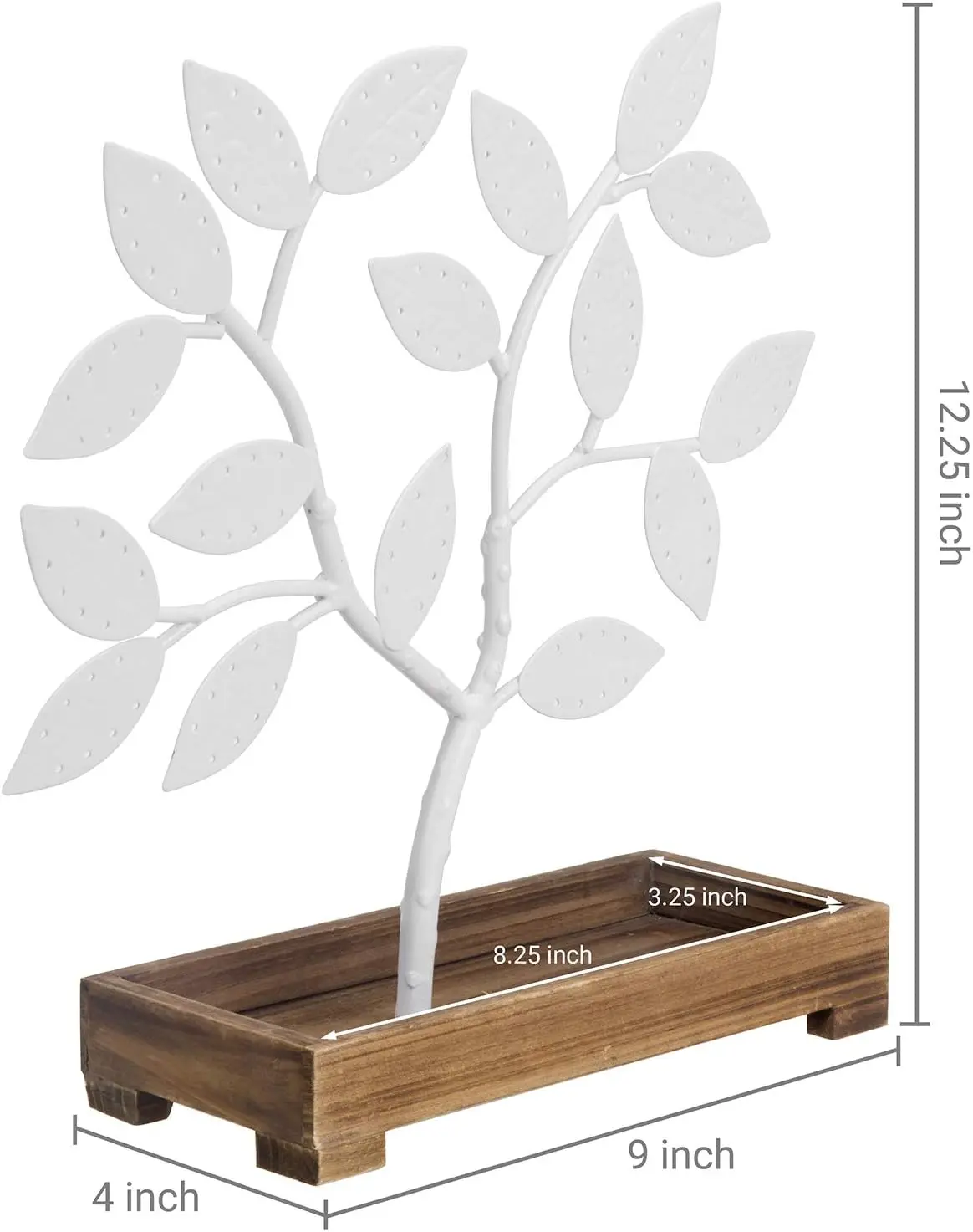 ที่เก็บต่างหูแบบตั้งโต๊ะ, ต้นไม้จัดเก็บเครื่องประดับโลหะสีขาว, ที่แขวนสร้อยคอและกำไลพร้อมถาดใส่แหวนไม้สำหรับเครื่องประดับ