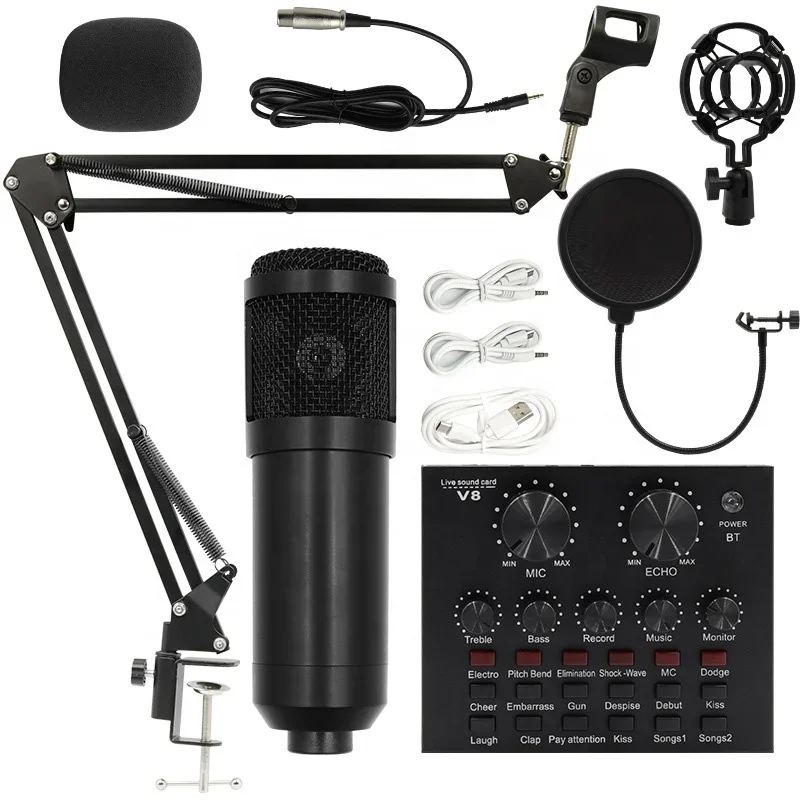 Profissional V8 Audio Sound Card Podcast Condenser Microphone Set/v8 Sound Card Live Streaming Recording Equipment Microphone