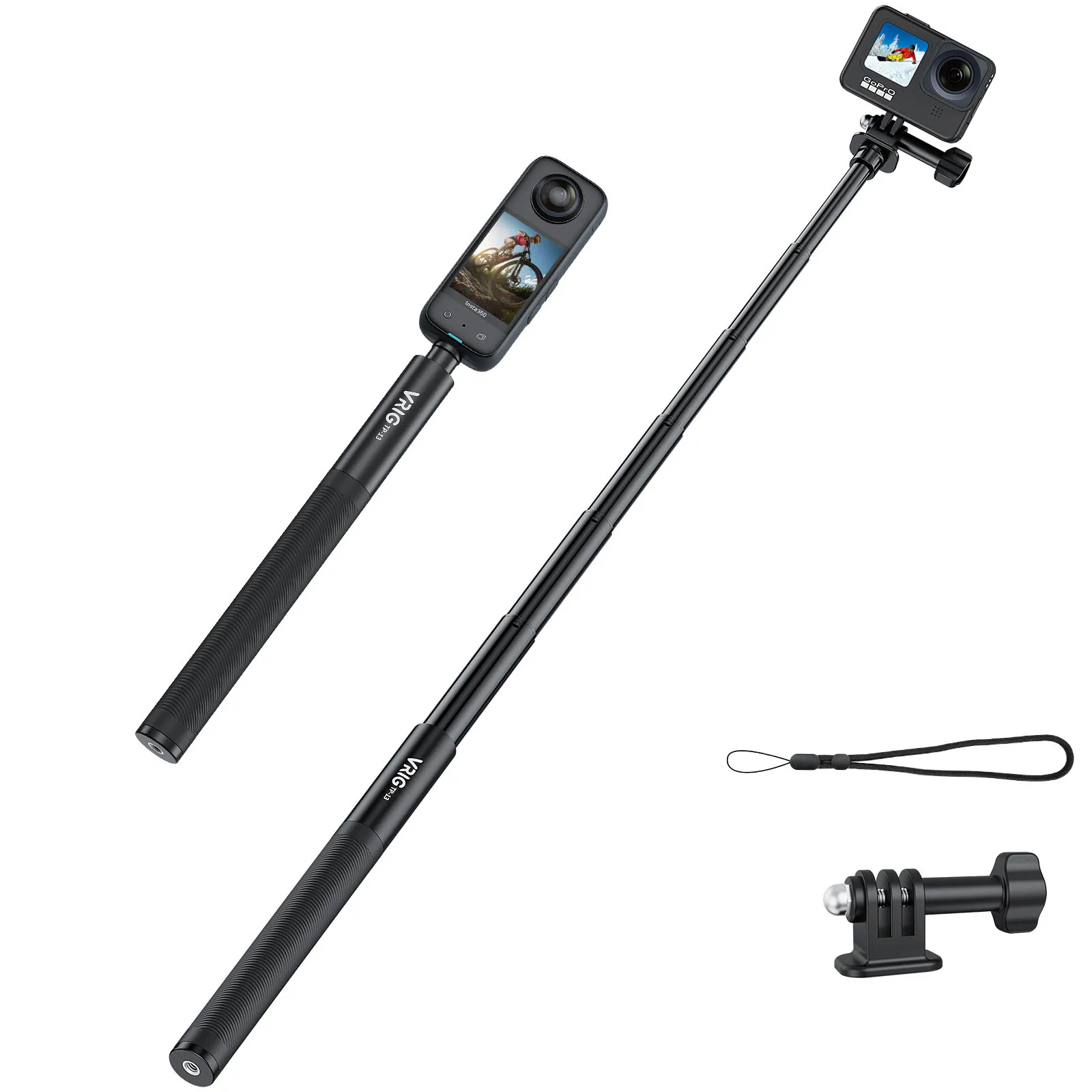 VRIG UURIG TP-13 Invisible Selfie Stick for Insta360 ONE X3, X2, X,ONE R, RS Action Camera W/ 1/4\